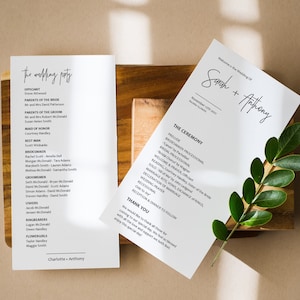 Wedding Program Printable, Modern Wedding Program Template, Minimalistic Order of Events Program,  Edit with TEMPLETT, WLP-PEN 2515