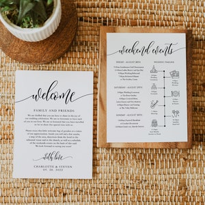 Welcome Letter & Timeline Card, Script Wedding Order of Events, Itinerary Card, Edit with TEMPLETT, Instant Download, WLP-SOU 3886
