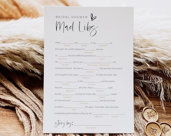 Bridal Shower Mad Libs, Bridal Mad Libs Game, Minimalist Bridal Shower Mad Libs, 100% Editable Text, Edit with TEMPLETT, WLP-SIL 5422