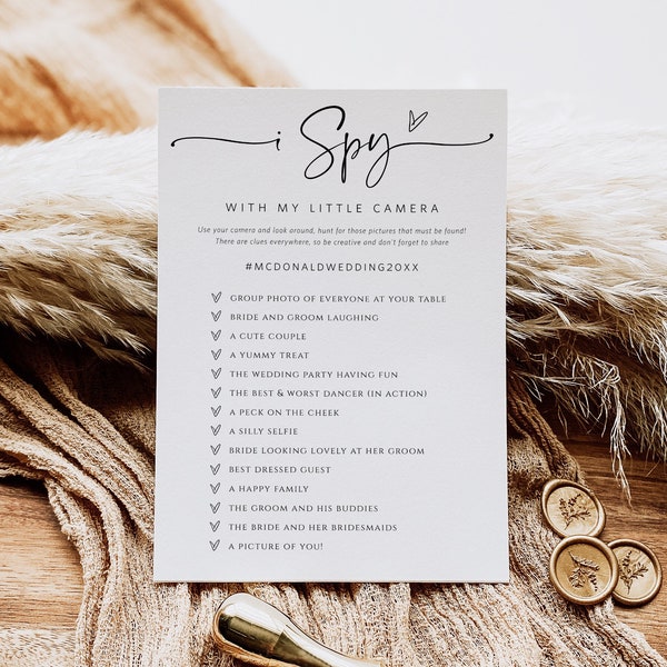 I Spy Wedding Game, Minimalist, Reception Game, Wedding Photo Hunt Game, Wedding Shower Fun Games, Edit with TEMPLETT, WLP-PAL 5693