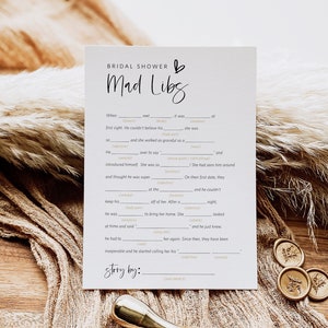 Bridal Shower Mad Libs, Bridal Mad Libs Game, Minimalist Bridal Shower Mad Libs, 100% Editable Text, Edit with TEMPLETT, WLP-SIL 5422