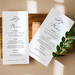 Wedding Menu Printable, Laurel Wedding Menu Template, Rustic Menu, Printable Menu Card, Instant Download, Edit with TEMPLETT, WLP-LAU 2644