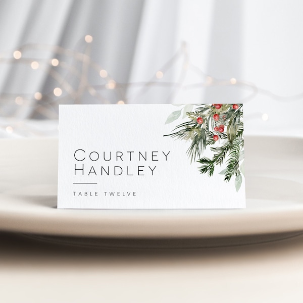 Christmas Place Card Template, Holiday Party Seating Card, Food Labels, Name Card, Instant Download, Edit with TEMPLETT, WLP-CMI 5804