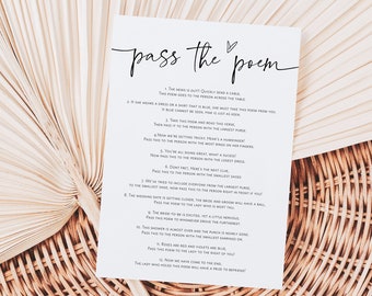 Pass the Poem Bridal Shower Game, Pass the Prize Game Card, Minimalist Bridal Shower, Edit with Templett, WLP-SIL 5426