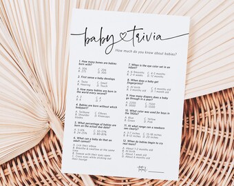 Minimalist Baby Trivia, Modern Baby Shower Game, Printable Baby Trivia Game, Editable Trivia Card, Edit with TEMPLETT, WLP-PAL 8280