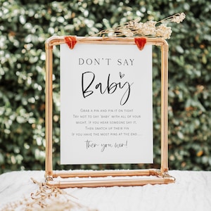 Don't Say Baby Game, Baby Shower Sign, Minimalist Don't Say Baby Sign, Edit with TEMPLETT, WLP-SIL 5635