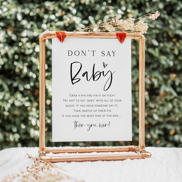 Don't Say Baby Game, Baby Shower Sign, Minimalist Don't Say Baby Sign, Edit with TEMPLETT, WLP-SIL 5635
