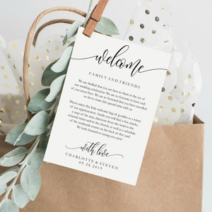 Wedding Welcome card, Wedding Itinerary - Edit with TEMPLETT, Welcome Bag Card, Wedding Note Printable, Instant Download, WLP-SOU 808