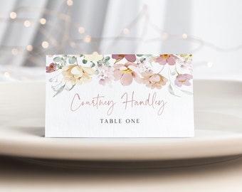 Shower Place Card Printable, Floral Place Card Template, Wildflower Escort Cards, Editable Place Card, Edit with TEMPLETT, WLP-LUM 5449