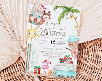 Summer Christmas Party Invitation, Kids Christmas Party Invitation Template, Holiday Party Invitation, Edit with TEMPLETT, WLP-5210