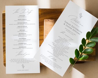 Botanical Wedding Program, Printable Wedding Ceremony Program, Herb Wedding Program Template, Edit with TEMPLETT, WLP-FHE 3685