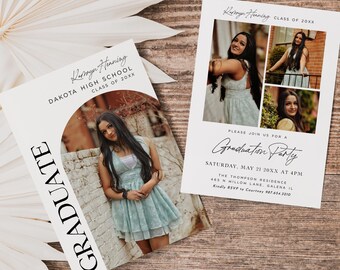 Graduation Party Invitation Template, Graduation Announcement, Modern Graduation Invite, Graduation Photo Card, Edit TEMPLETT, WLP-GRA 8225
