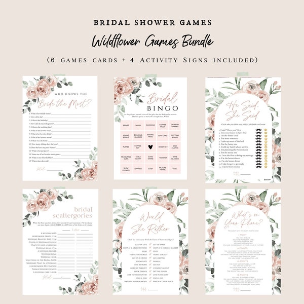 Rose Bridal Shower Game Bundle, Bridal Shower Games, Games Bundle, Customize Bridal Shower Games, Edit with TEMPLETT, WLP-ROS 5306