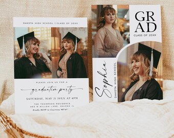 Graduation Party Invitation Template, Graduation Announcement, Modern Graduation Invite, Graduation Photo Card, Edit TEMPLETT, WLP-GRA 8227