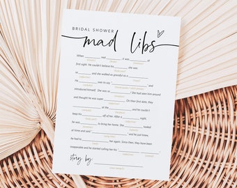 Bridal Shower Mad Libs, Bridal Mad Libs Game, Minimalist Bridal Shower Mad Libs, 100% Editable Text, Edit with TEMPLETT, WLP-PAL 5734