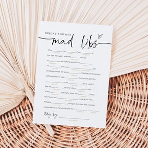 Bridal Shower Mad Libs, Bridal Mad Libs Game, Minimalist Bridal Shower Mad Libs, 100% Editable Text, Edit with TEMPLETT, WLP-PAL 5734