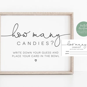 Jeu de devinettes de bonbons, devinez combien de bonbons, jeu de baby shower, signe de baby shower de script + jeu de cartes, modifier avec TEMPLETT, WLP-ODA 4016