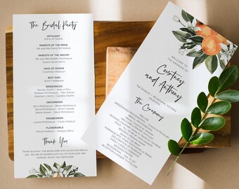 Citrus Wedding Program, Printable Wedding Ceremony Program, Orange Wedding Program Template, Edit with TEMPLETT, WLP-CIT 2210