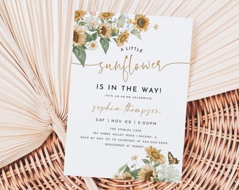 Sunflower Baby Shower Invitation, Fall Baby Shower Invitation Template, A Little Sunflower Invite, Edit with TEMPLETT, WLP-BSU 7747