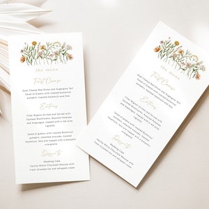 Wildflower Menu Card, Floral Menu Template, Wedding Menu, Instant Download, Printable Menu, 2 Sizes, Templett Menu Card, WLP-FWI 5393