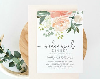 Rehearsal Dinner Invitation, Peach Floral Wedding Rehearsal Dinner Invitation Template, Instant Download, Editable PDF, WLP801, DIY Edit