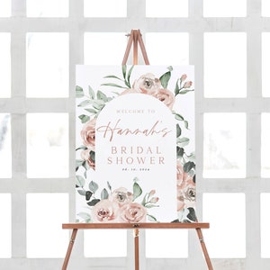 Welcome Sign Poster, Dusty Pink Shower Welcome Sign, Floral Welcome Sign Template, Instant Download, Edit with TEMPLETT, WLP-ROS 4837