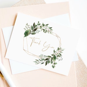 Tarjeta de agradecimiento de vegetación, tarjeta de agradecimiento de boda, descarga instantánea, plantilla de tarjeta plegada de agradecimiento geométrico, WLP-GBR 2234