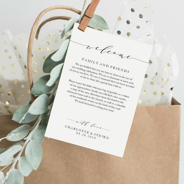 Wedding Welcome card, Wedding Itinerary - Edit with TEMPLETT, Welcome Bag Card, Wedding Note Printable, Instant Download, WLP-SCR 1877