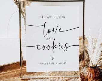 All you need is Love and Cookies Sign, Cookie Bar Sign, Printable Cookie Sign, Wedding Cookies, Edit w TEMPLETT, Customizable, WLP-PAL 7363