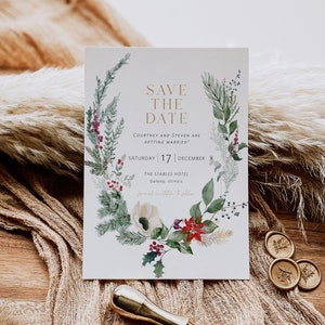 Christmas Save the Date, Holiday Wedding Save-the-date Invitation, Christmas Wedding, Instant Download, Edit w TEMPLETT, WLP-HCH 5644
