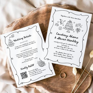 Handwritten Wedding Invitation, Double-Sided, Illustrated Wedding Invitation, Funky Colors, Fun Wedding, TEMPLETT, WLP-MAR 7763