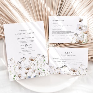 Boho Wedding Invitation Suite, Wildflower Wedding Invitation, Printable Wedding Invite, Instant Download, Edit with TEMPLETT, WLP-IKE 4729