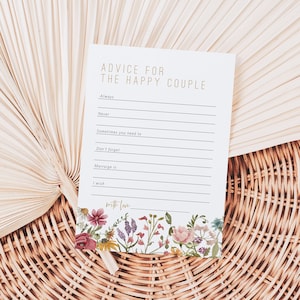 Wildflower Bridal Advice Card, Writing Cards, Boho Bridal Advice Sign, Bridal Shower Advice, TEMPLETT, WLP-WIL 5705