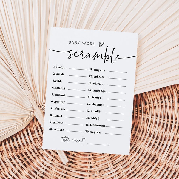 Minimalist Baby Word Scramble Game, Baby Shower Game, Editable Shower Game, Baby Word Jumble Game, Edit with TEMPLETT, WLP-PAL 5733