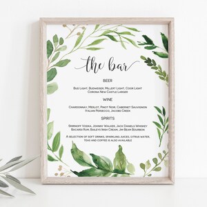 Greenery Bar Sign, Printable Bar Menu Template, Bar Sign, Instant ...