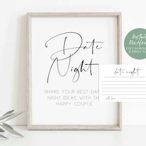 Date Night Ideas Sign, Wedding Date Night Advice, Date Night Ideas Cards, Wedding Sign, Bridal Shower Game, TEMPLETT, WLP-DRA 1088