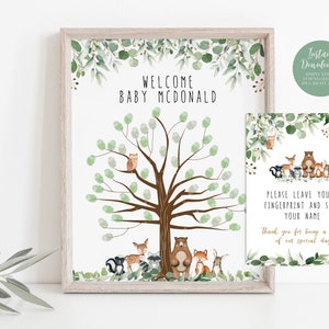 Woodland Fingerprint Tree, Guest Fingerprint Tree Template, Printable Baby Shower Poster, Instant download, Edit with TEMPLETT, WLP-RWW 4155