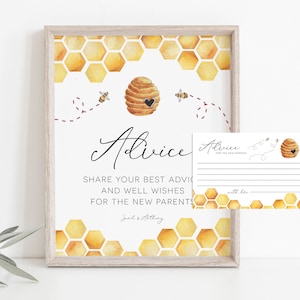 Bee Baby Advice Sign and Writing Cards, Bee Baby Advice Sign, Fall Baby Shower Set, TEMPLETT, WLP-BEE 3302