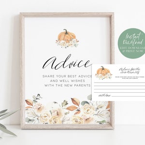 Pumpkin Baby Advice Sign and Writing Cards, Fall Baby Advice Sign, Pumpkin Baby Shower Set, TEMPLETT, WLP-OPU 4398