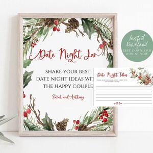 Christmas Date Night Ideas Sign, Wedding Date Night Advice, Date Night Card, Wedding Sign, Bridal Shower Game, TEMPLETT, WLP-RCW 4512