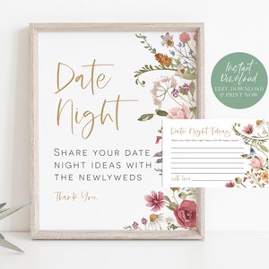 Date Night Ideas, Wildflower Date Jar Sign, Date Night Sign, Floral Date Night Ideas Cards, Bridal Shower Game, TEMPLETT, WLP-WIL 4706