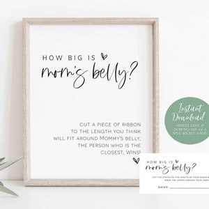 Guess How Big Mommy&#39;s Belly Is Game, Minimalist Baby Shower Game, Belly Guessing Game, Printable Baby Shower Sign, TEMPLETT, WLP-SIL 4135