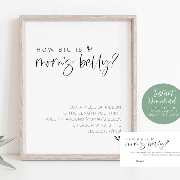 Guess How Big Mommy's Belly Is Game, Minimalist Baby Shower Game, Belly Guessing Game, Printable Baby Shower Sign, TEMPLETT, WLP-SIL 4135