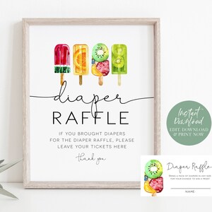 Popsicle Baby Shower Diaper Raffle Sign and Raffle Tickets, Diaper Raffle Set, Icecream Baby Shower Set, TTEMPLETT, WLP-POP 4054