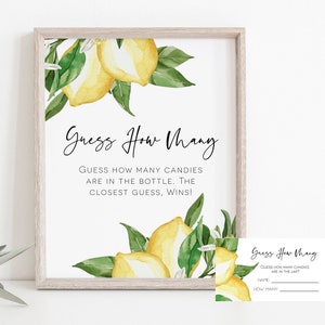 Lemon Candy Guessing Game, Guess How Many Candies, Baby Shower Game, Lemon Baby Shower Sign and Cards Set, TEMPLETT, WLP-LEM 2969