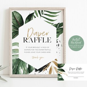 Tropical Baby Shower Diaper Raffle Sign and Raffle Tickets, Diaper Raffle Set, Girl, Tropical Baby Shower Set, TTEMPLETT, WLP-TRO 2326