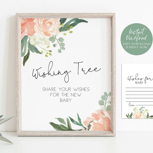 Wishing Tree Tags, Wishing Tree Sign, Peach Shower Wishing Tree Set, Baby Shower Game, 8x10, Instant Download, TEMPLETT, WLP-PEA 1659