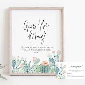 Cactus Candy Guessing Game, Guess How Many Candies, Baby Shower Game, Cactus Baby Shower Sign and Cards Set, TEMPLETT, WLP-PCA 2786