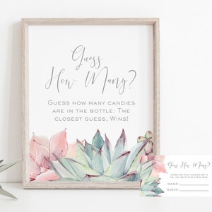 Succulent Candy Guessing Game, Guess How Many Candies, Baby Shower Game, Succulent Baby Shower Sign and Cards Set, TEMPLETT, WLP-PPS 2906
