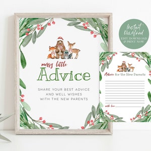 Tarjetas navideñas de consejos para bebés, letrero de consejos para bebés de Woodland, plantilla de tarjetas para escribir consejos, letrero de consejos para nuevos padres, TEMPLETT, WLP-WCH 3767